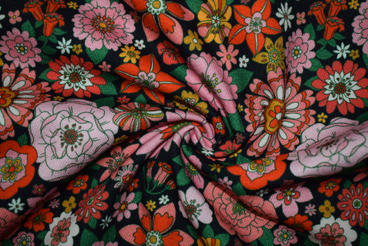 'Maggie' Printed Twill - Black (Fabric Godmother Collection)