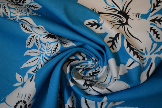 Hibiscus Stretch Sateen - Turquoise