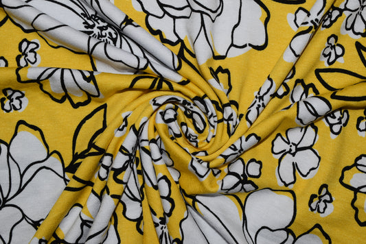 'Outline' Floral Jersey - Yellow