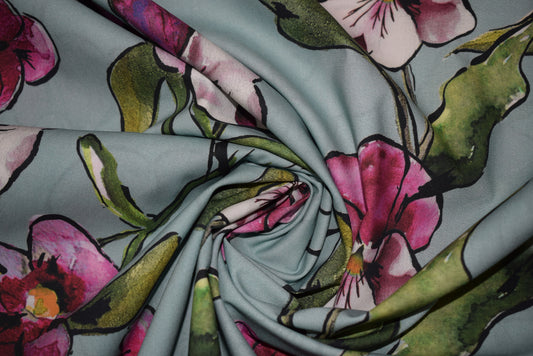 'Orchid' Sateen Print - Aqua